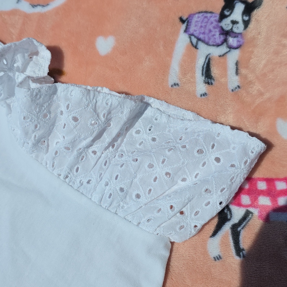 White Eyelet Sleeve Ruffle Tee - Picture 6 of 16